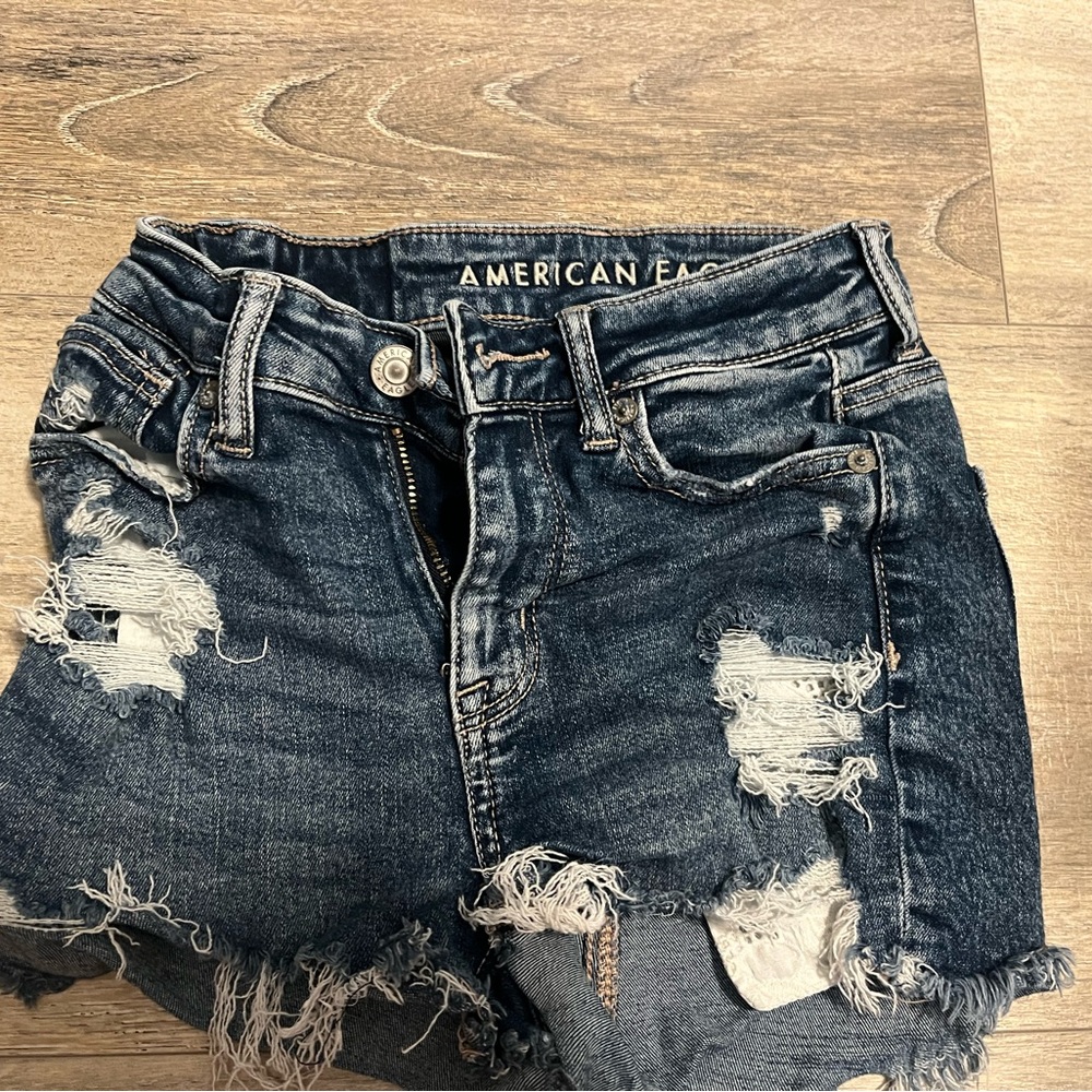 American Eagle Outfitters Women's Ripped Jean Shorts - Dark Blue